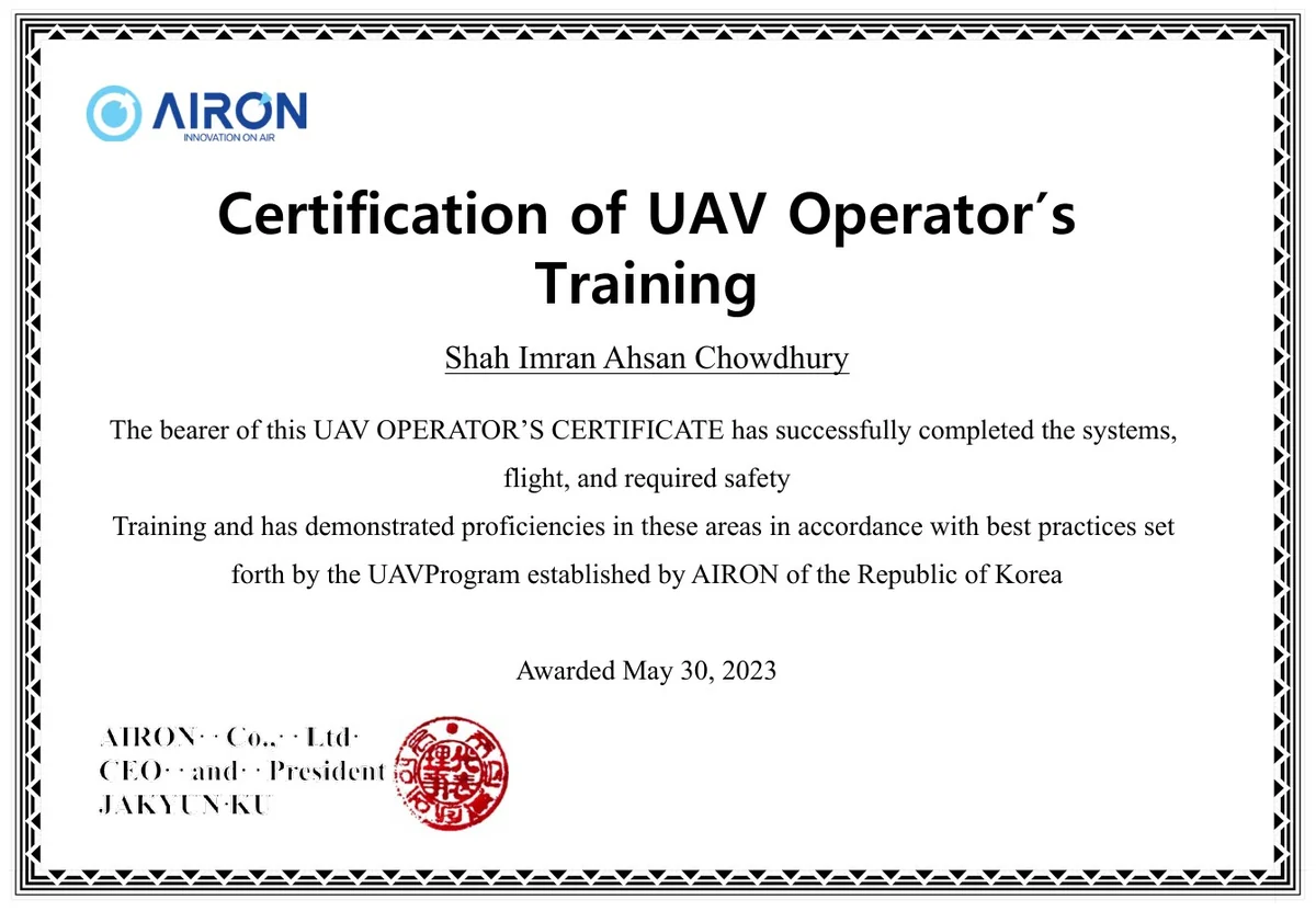 AIRON UAV Operator Training certificate